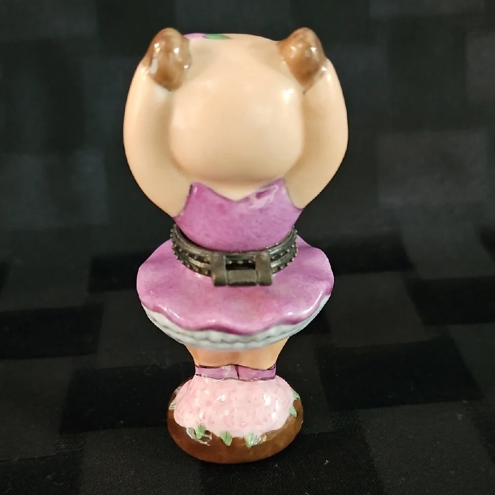 Vintage Pink Pig Ballerina Figurine Trinket Box 1999